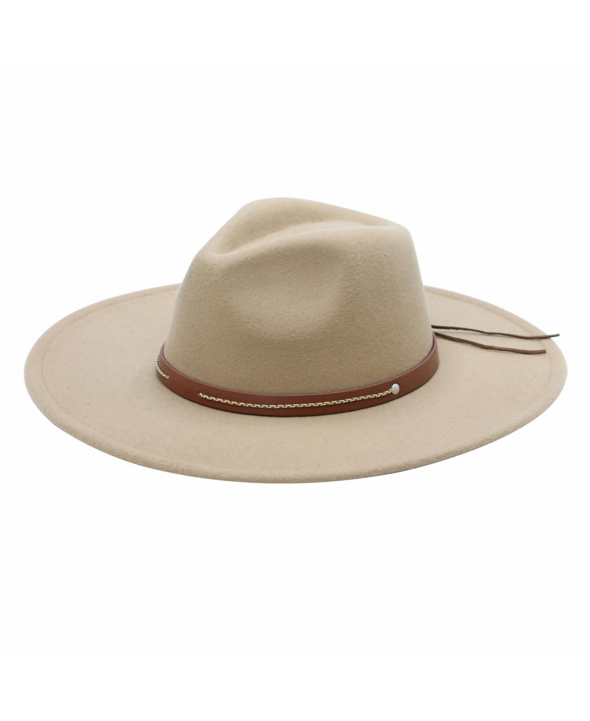Jacqulyn Ultra Felt Stiched Band Wide Brim Hat - Beige/khaki