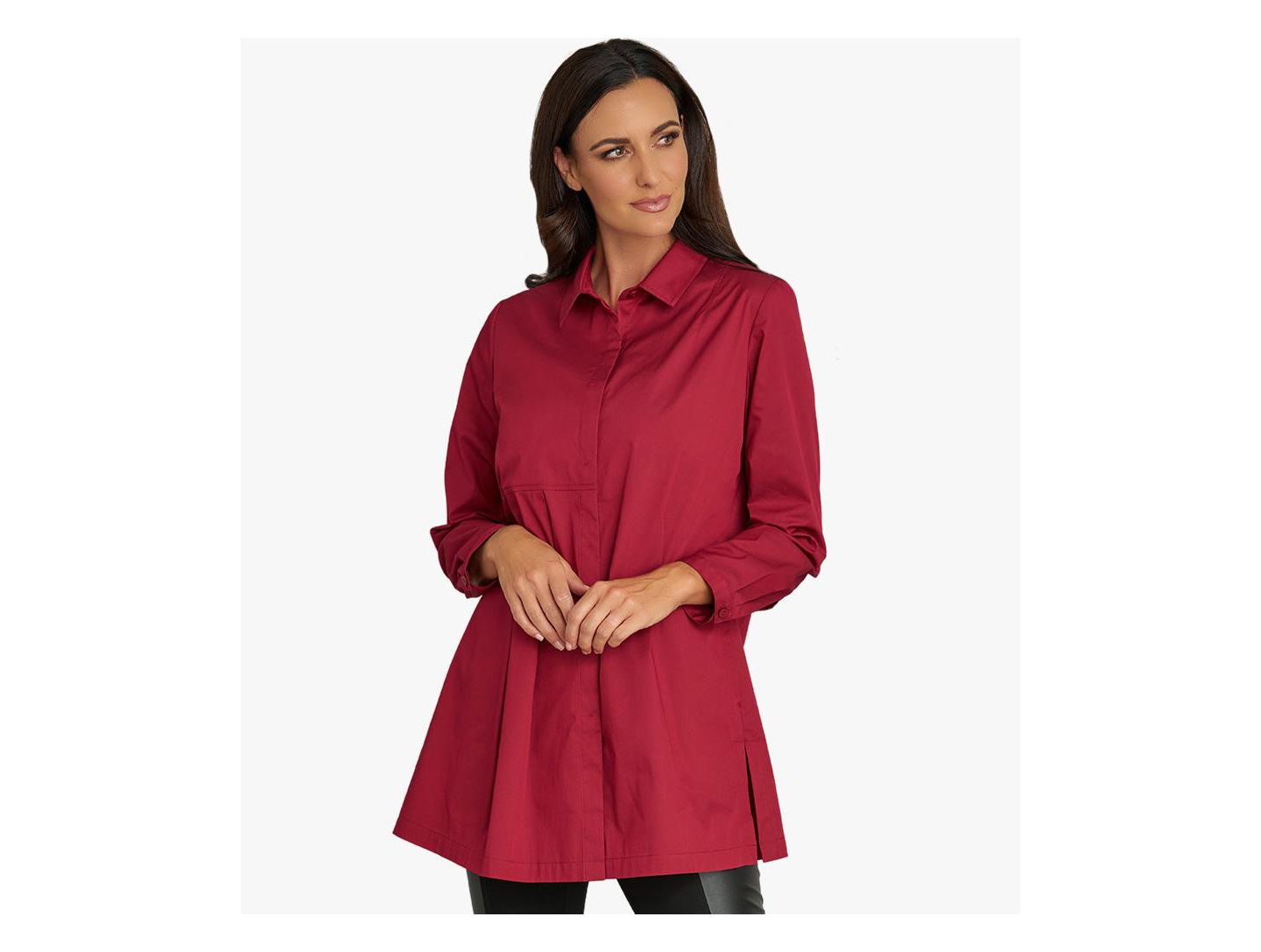 Женский топ Stella Carakasi Long Sleeves Cotton Poplin Asymmetrical Pleat Front Have It All Tunic, цвет: Свекольный — фото 2