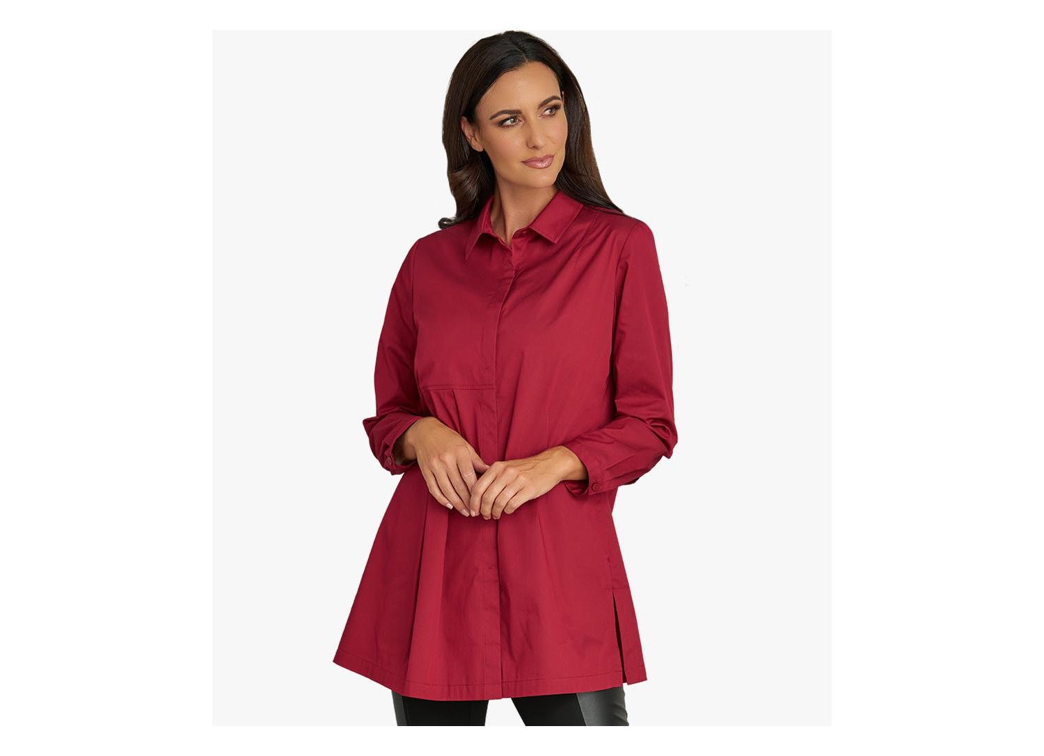 Women's Long Sleeves Cotton Poplin Asymmetrical Pleat Front Have It All Tunic