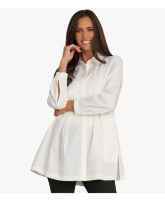 Women's Long Sleeves Cotton Poplin Asymmetrical Pleat Front Have It All Tunic