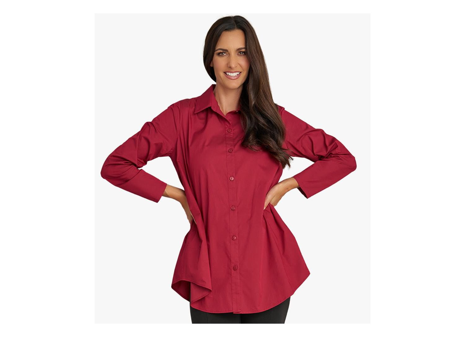 Women's Cotton Poplin Button-Front A-Line Shirt Top Prime Time Tunic