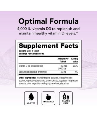 Thera-D 4000 Vitamin D Supplement - 4,000 IU (100 mcg) Vitamin D3 - 90-Day Supply - Immune Support Supplement for Women & Men - Aids Bone & Heart Health - NSF Certified - 90 Tablets