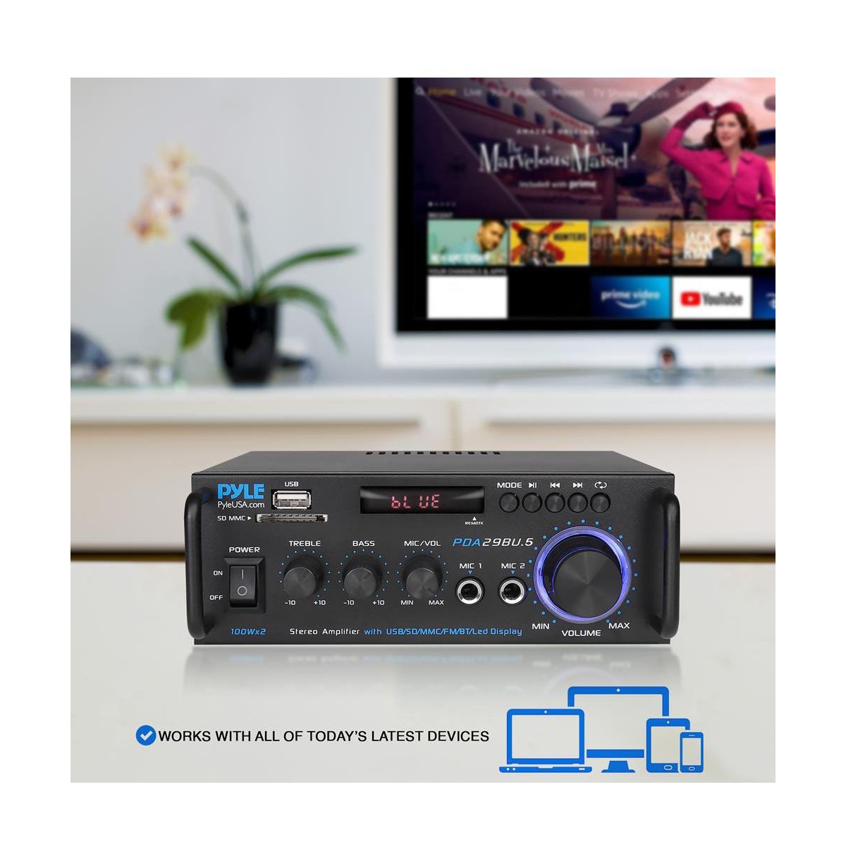 Pyle Stereo Power Amplifier With Bluetooth, Rca, Usb/Sd/Fm