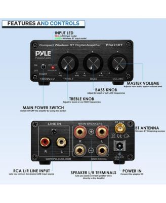 Compact Bluetooth Stereo Power Amplifier With RCA Input & Banana Speaker Terminals, 200 Watt