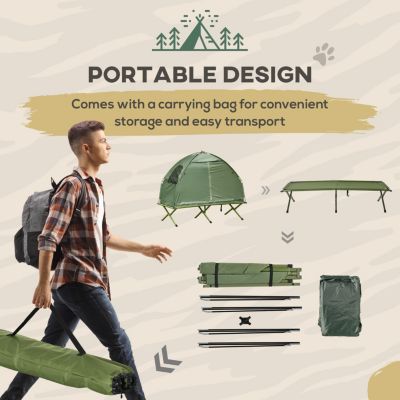 Camping Tent Cot, Single Person Folding Cot Combo, Off-Ground Tent, Covered Outdoor Bed with Carry Bag for Hiking, Camping