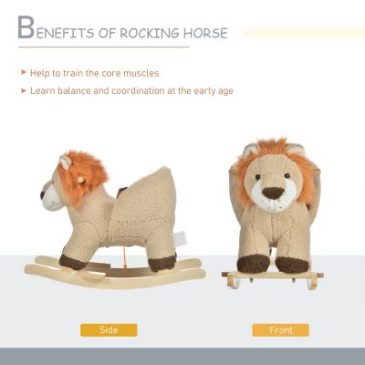 Baby Rocking Horse Lion with Sound, Plush Stuffed Rocking Animals, Wooden Rocking Horse with Seat Belt for 18-36 Months Boys and Girls Gift, Brown