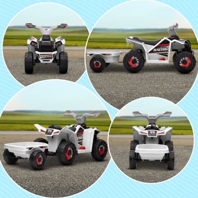 Simplie Fun Kids ATV Quad Car with Back Trailer, 6V Electric Ride On Car with Forward Backward Function, Wear-Resistant Wheels for Toddlers Ages 18-36 Months, White