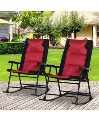 2 Piece Outdoor Patio Furniture Set with 2 Folding Padded Rocking Chairs, Bistro Style for Porch, Camping, Balcony, Red