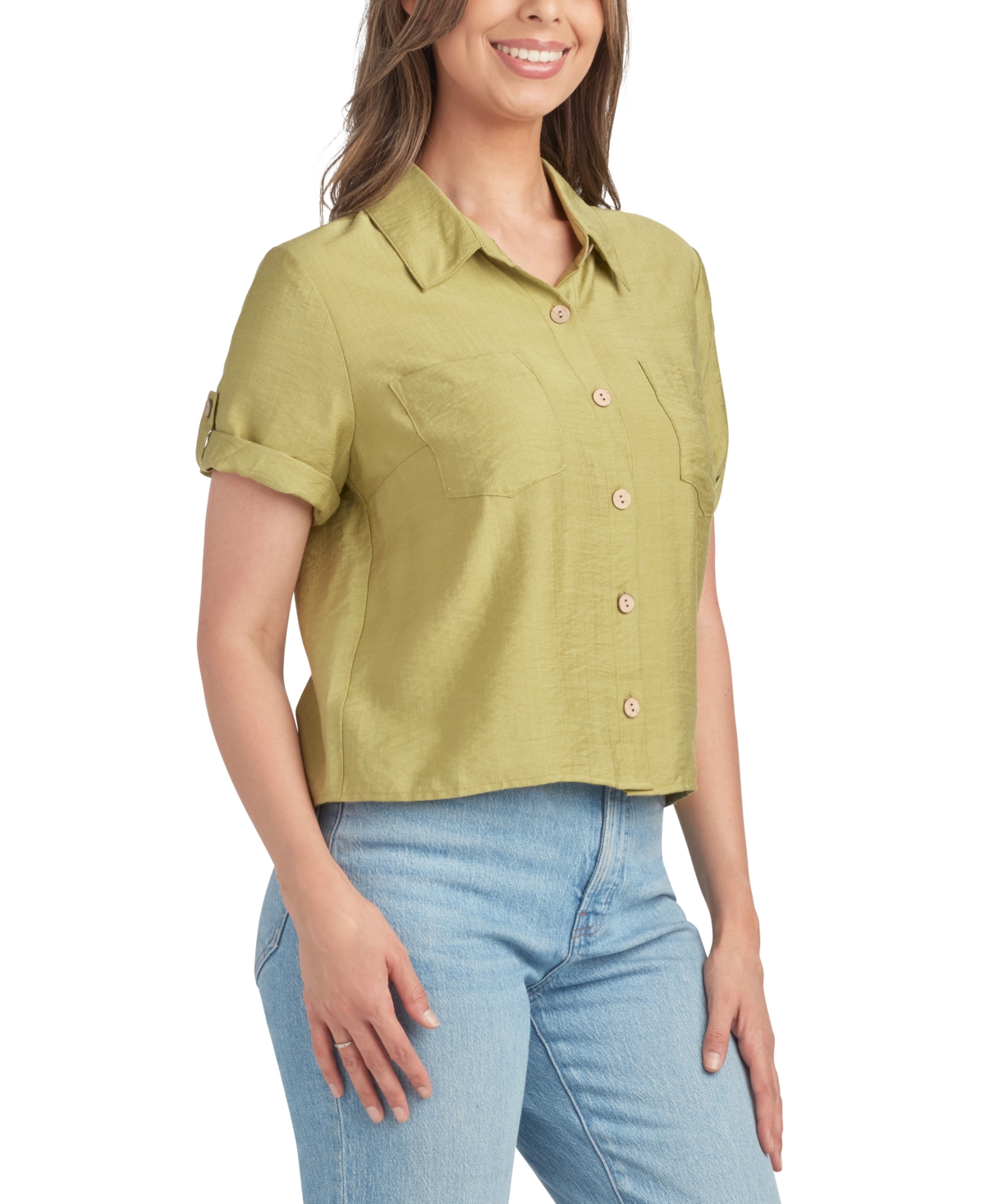 Bcx Juniors' Short Cuffed-Sleeve Utility Shirt