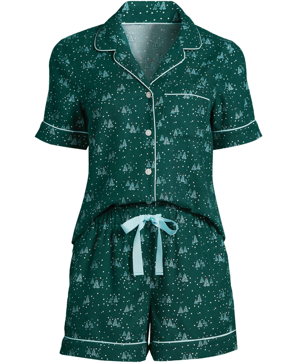 Lands' End Women's Drapey Flannel 2 Piece Pajama Set - Short Sleeve Top and Shorts