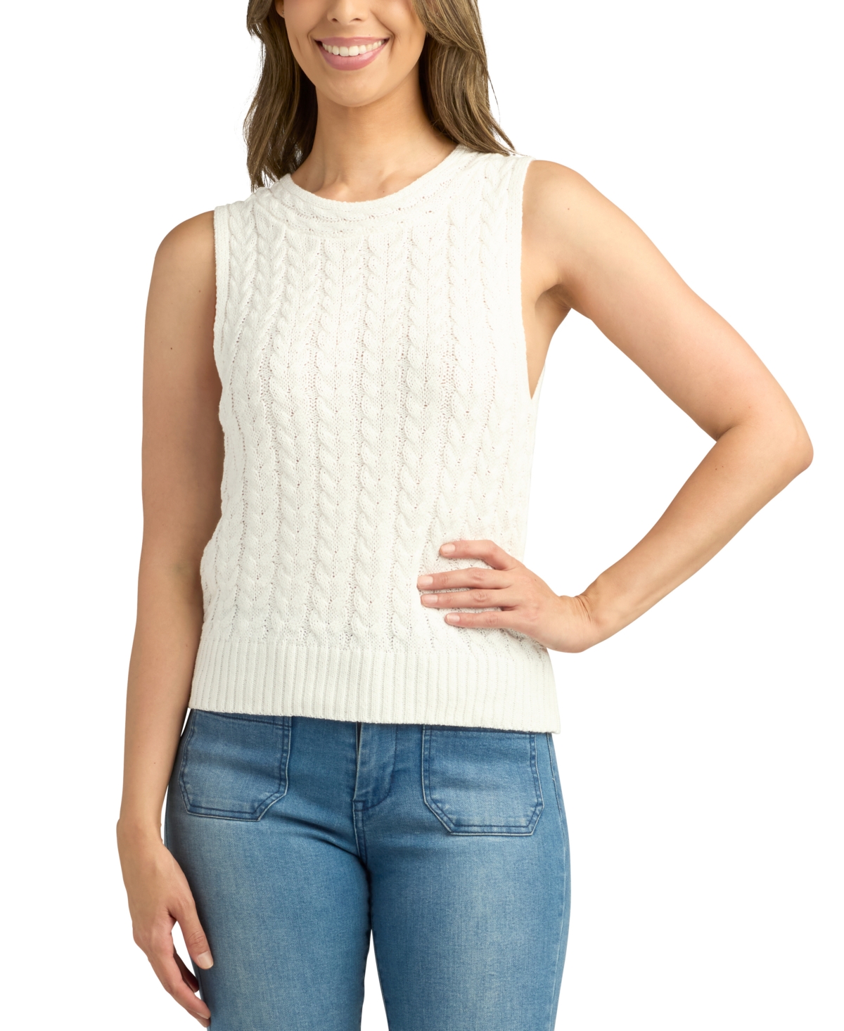 Juniors' Shaker-Stitched Sleeveless Sweater - Off White