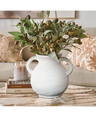 White Ceramic Jug Round Vase with Two Handles