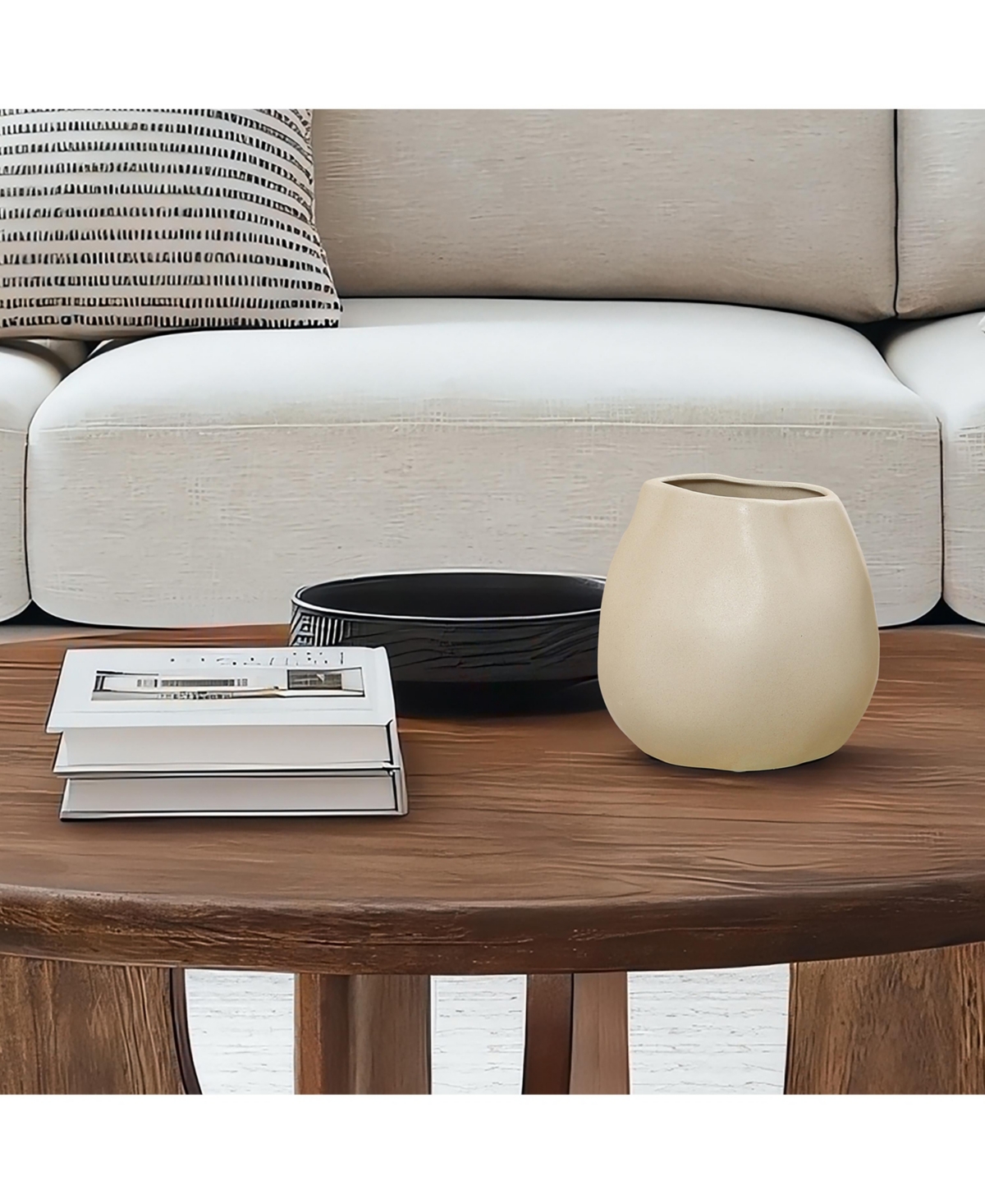 LuxenHome Ivory White Ceramic Modern Round Vase