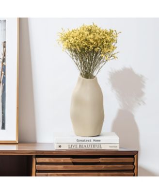 Ivory White Ceramic Modern Tall Vase