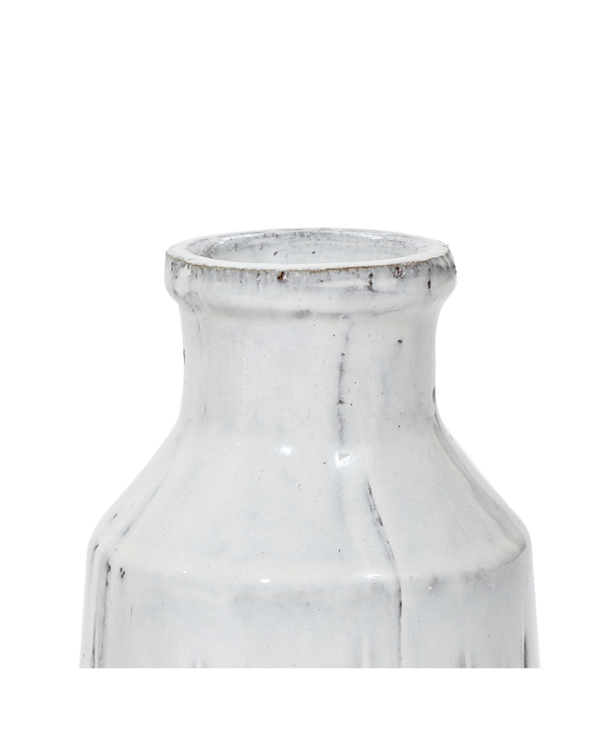 LuxenHome VintageRibbed Terracotta Round Vase - White
