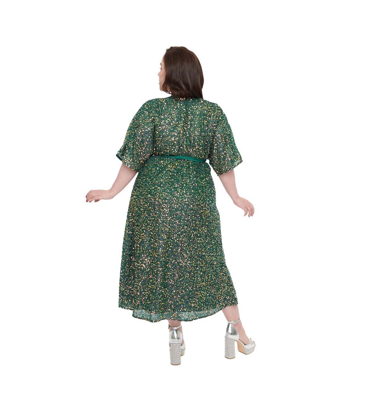 Unique Vintage Plus Size Sequin Tie Wrap Surplice Midi Dress
