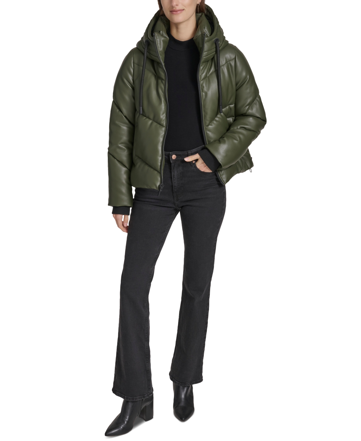 Andrew Marc Sport Women's Faux-Leather Hooded Puffer Jacket