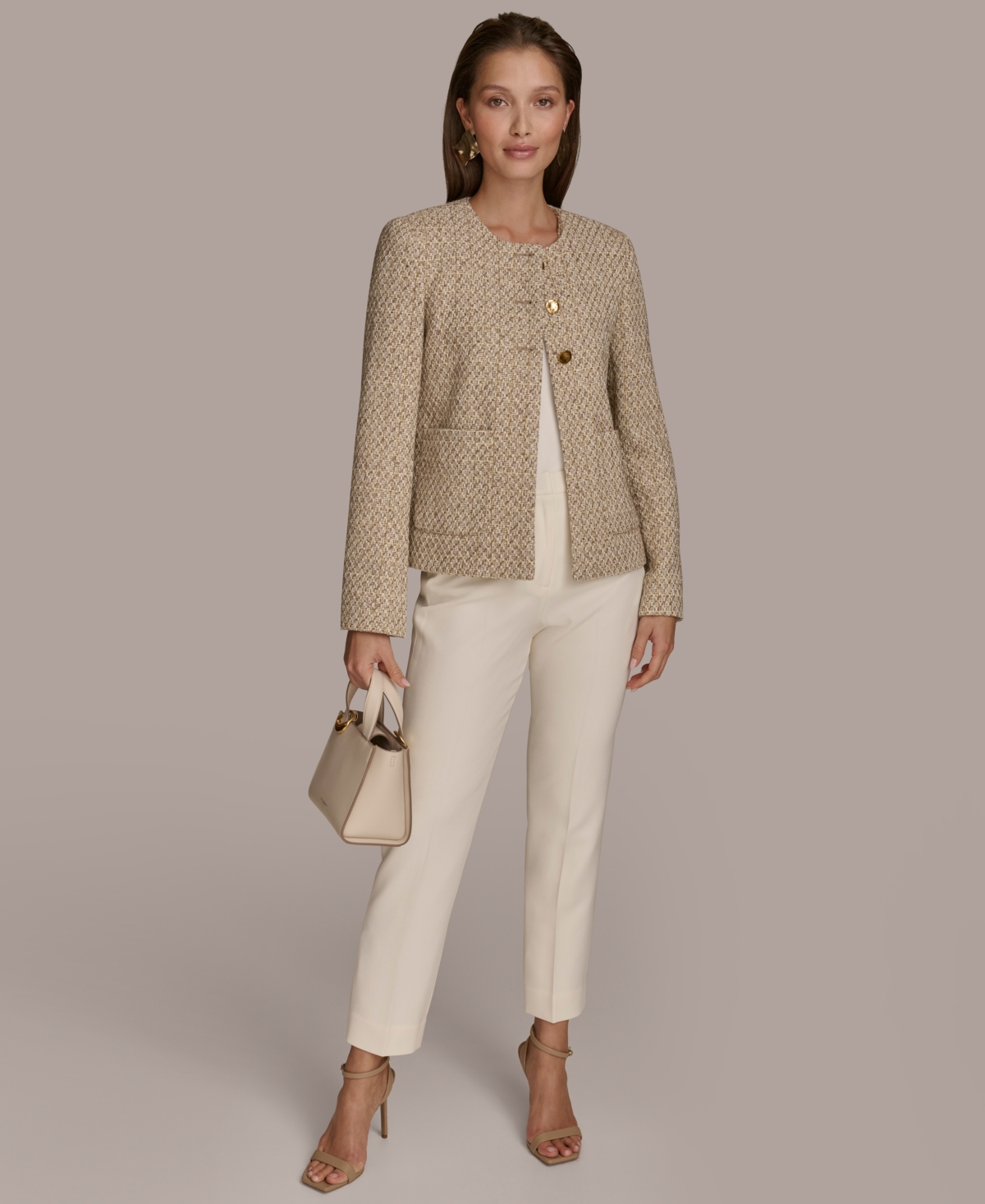Donna Karan New York Women's Round-Neck Button-Front Jacket -gold