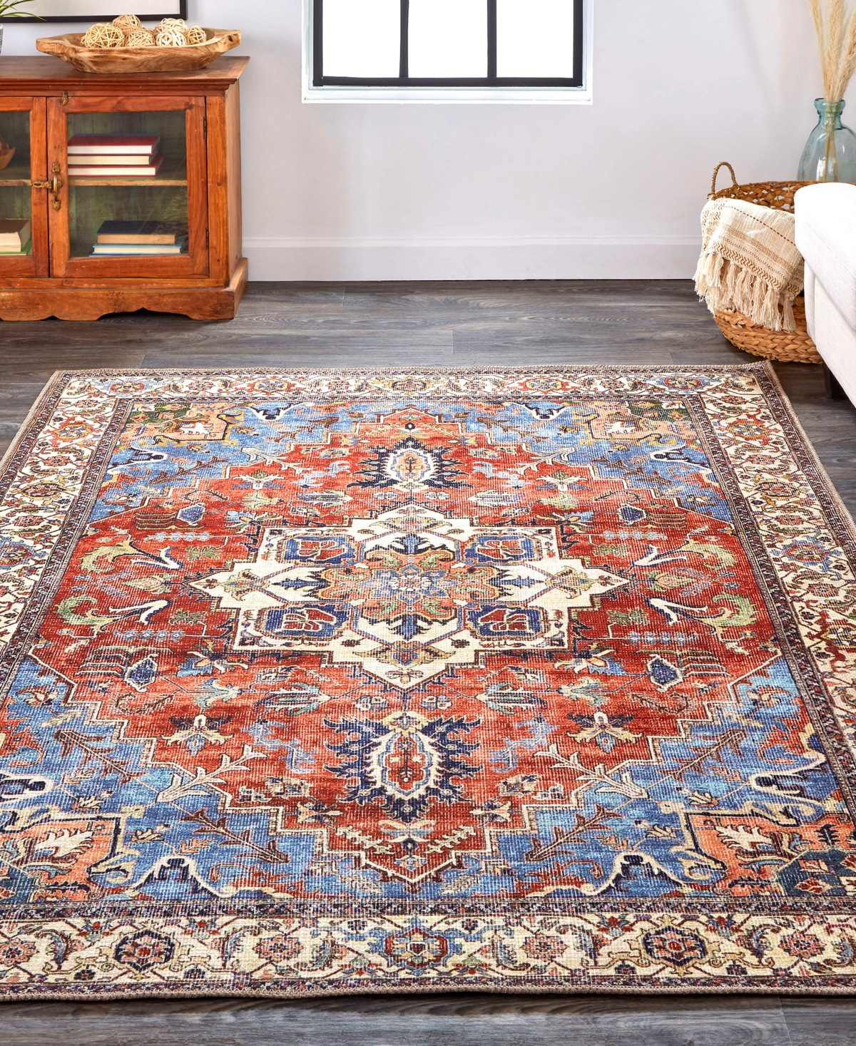 Feizy Percy 39ahf 7'10"x9'10" Area Rug In Blue,red