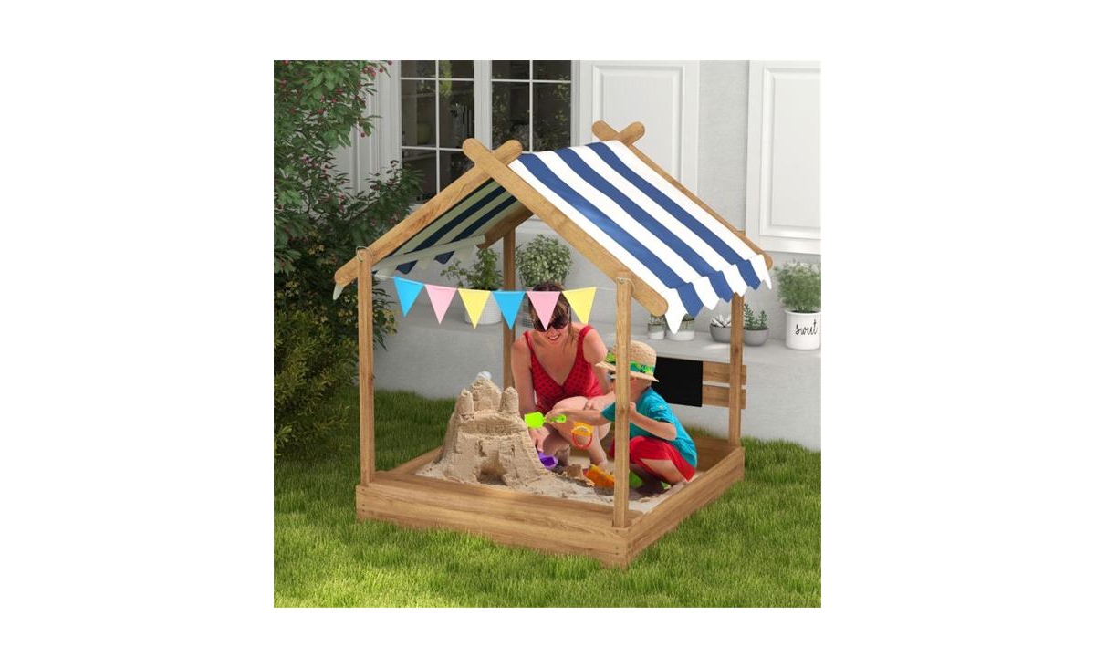 Slickblue Wooden Sandbox for Kids Aged 3-7 Years – Safe, Durable Design with Spacious Play Area for Creative Fun - Blue, White