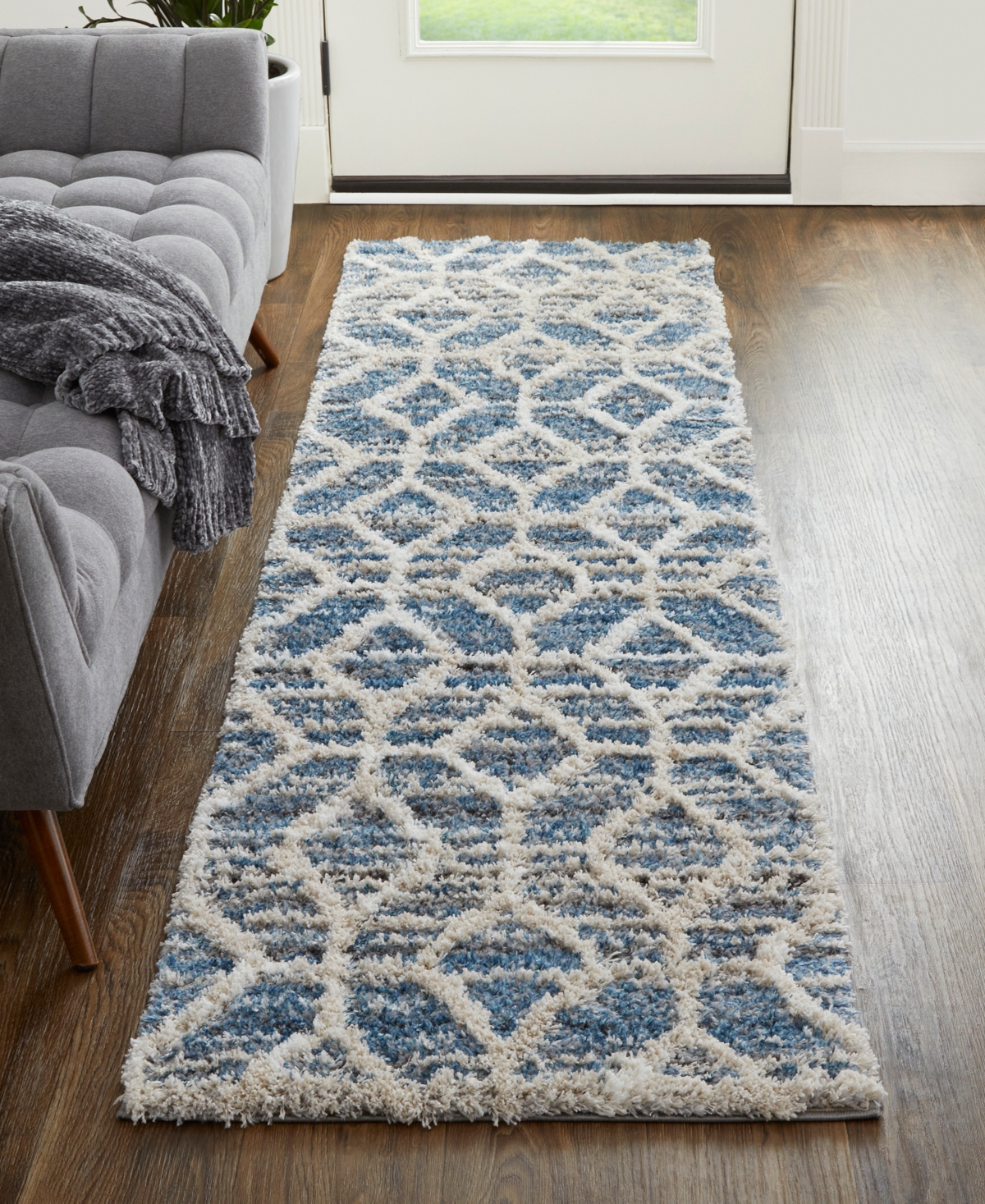 Feizy Mynka 39icf 2'6"x8' Runner Area Rug In Blue,ivory