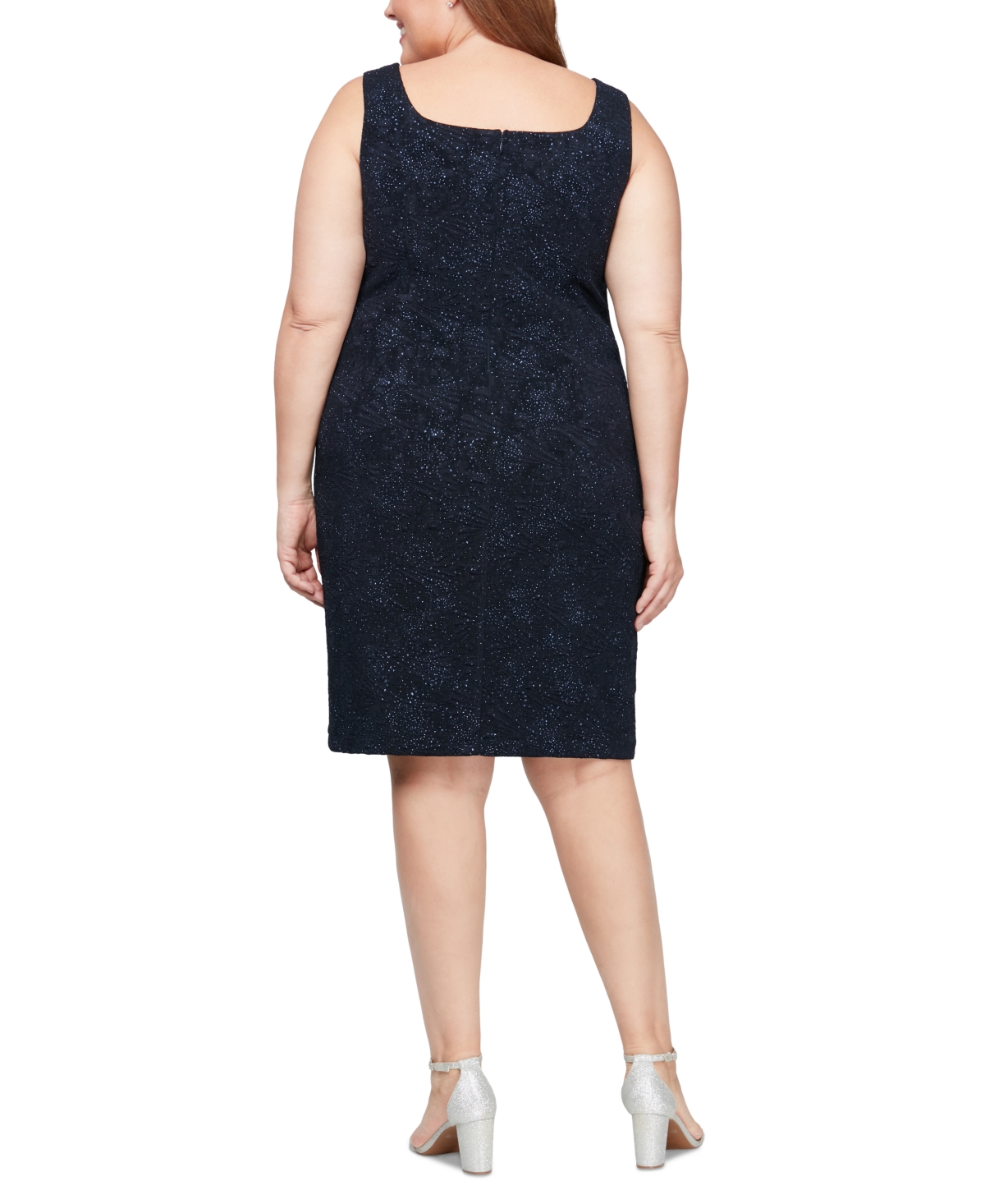 Alex Evenings Plus Size 2.pc Sequin Jacquard Sheath Dress & Jacket In Navy
