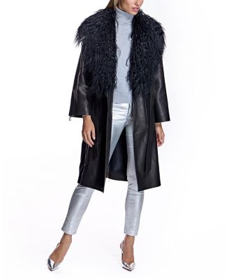 Women's Leather Coat with Shearling Trim