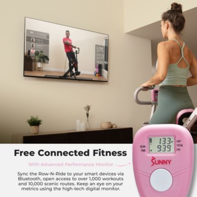 Pink Row-N-Ride Plus, Squat Assist Rower, 330LBs Capacity and Free Access to SunnyFit App