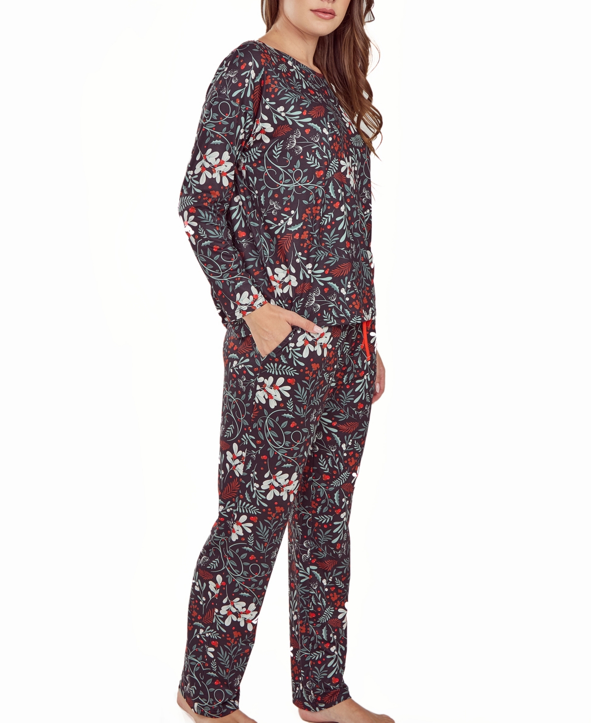 Icollection Women's Ultra Soft Floral Print Top And Pant Pajama Set In Black