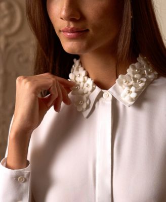 Women's Floral-Appliqu&eacute; Collared Long-Sleeve Blouse