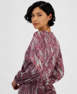 Women's Printed V-Neck Long-Sleeve Blouse