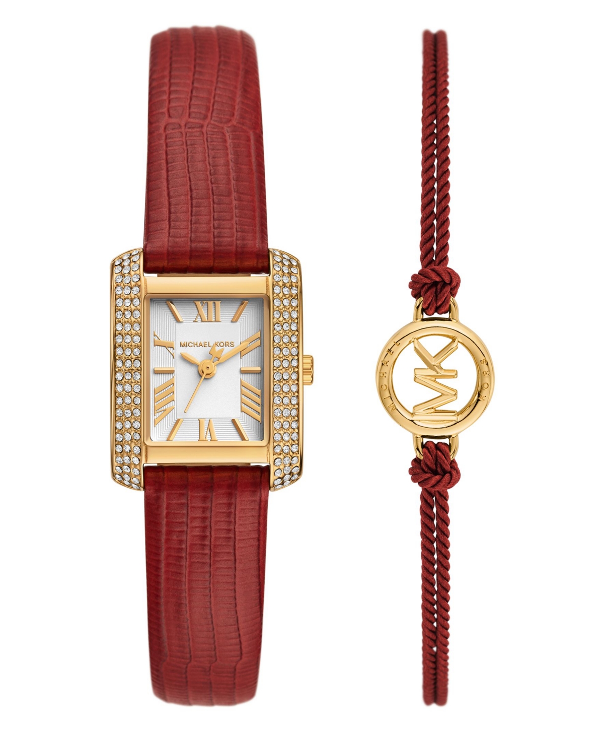 Women's Emery Three-Hand Red Leather Watch 22mm and Bracelet Cny Gift Set - Red