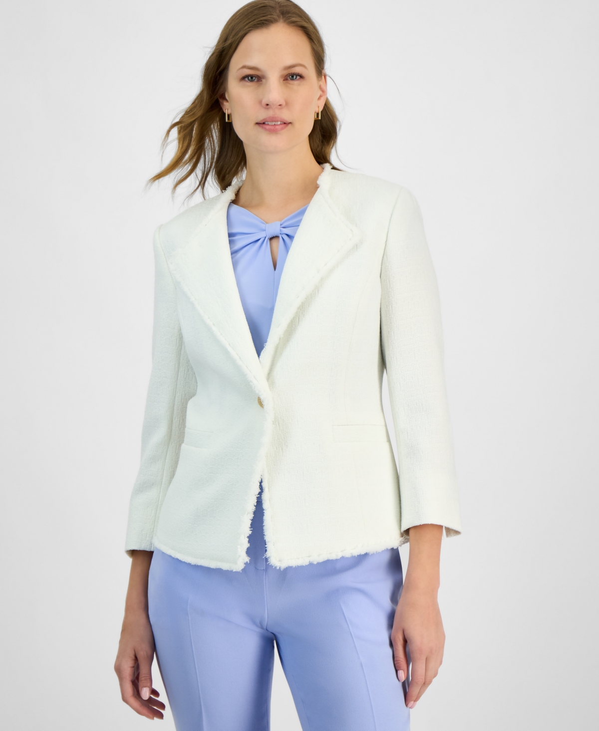 Kasper Women's Tweed One-Button Fringe Blazer, Petite & Regular Sizes