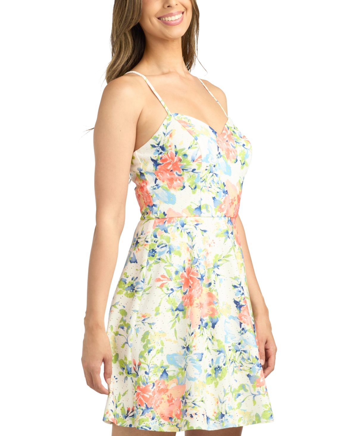 Bcx Juniors' Floral-Print Pointelle-Knit Fit & Flare Dress