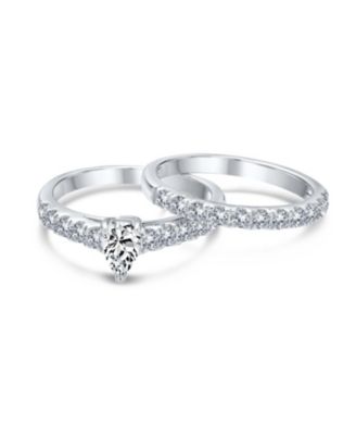 1CT Pear Cubic Zirconia Cocktail Statement Ring with Pave Band Sterling Silver