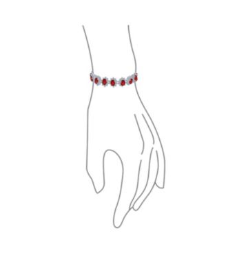 Crown Halo Oval CZ Tennis Statement Bracelet in Rhodium-Plated Brass