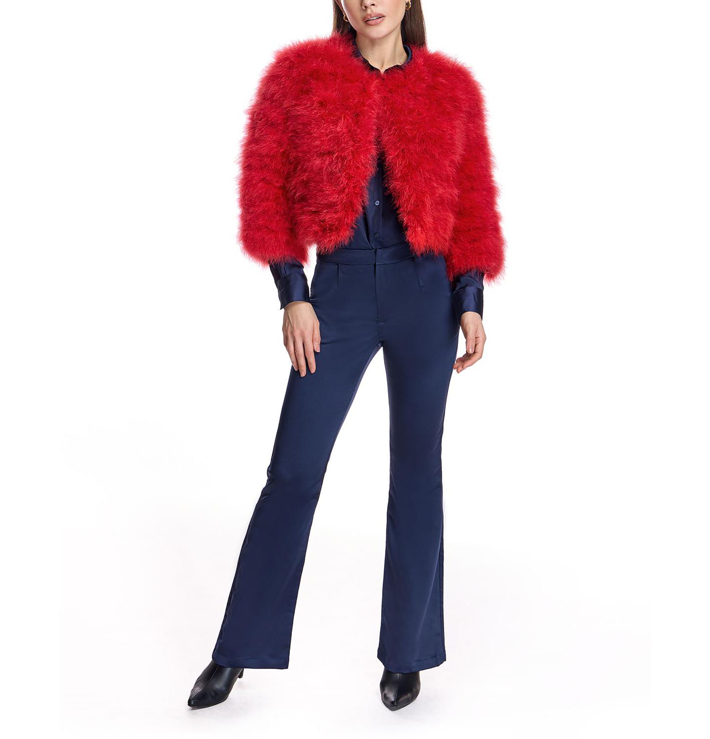 Женские болеро Julia & Stella By Maximilian Collarless Feather Bolero, цвет: Красный — фото 2