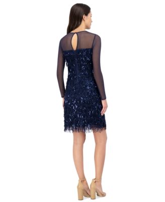 Eliza J Women's Sequined Fringe Illusion-Trim Dress - Macy's