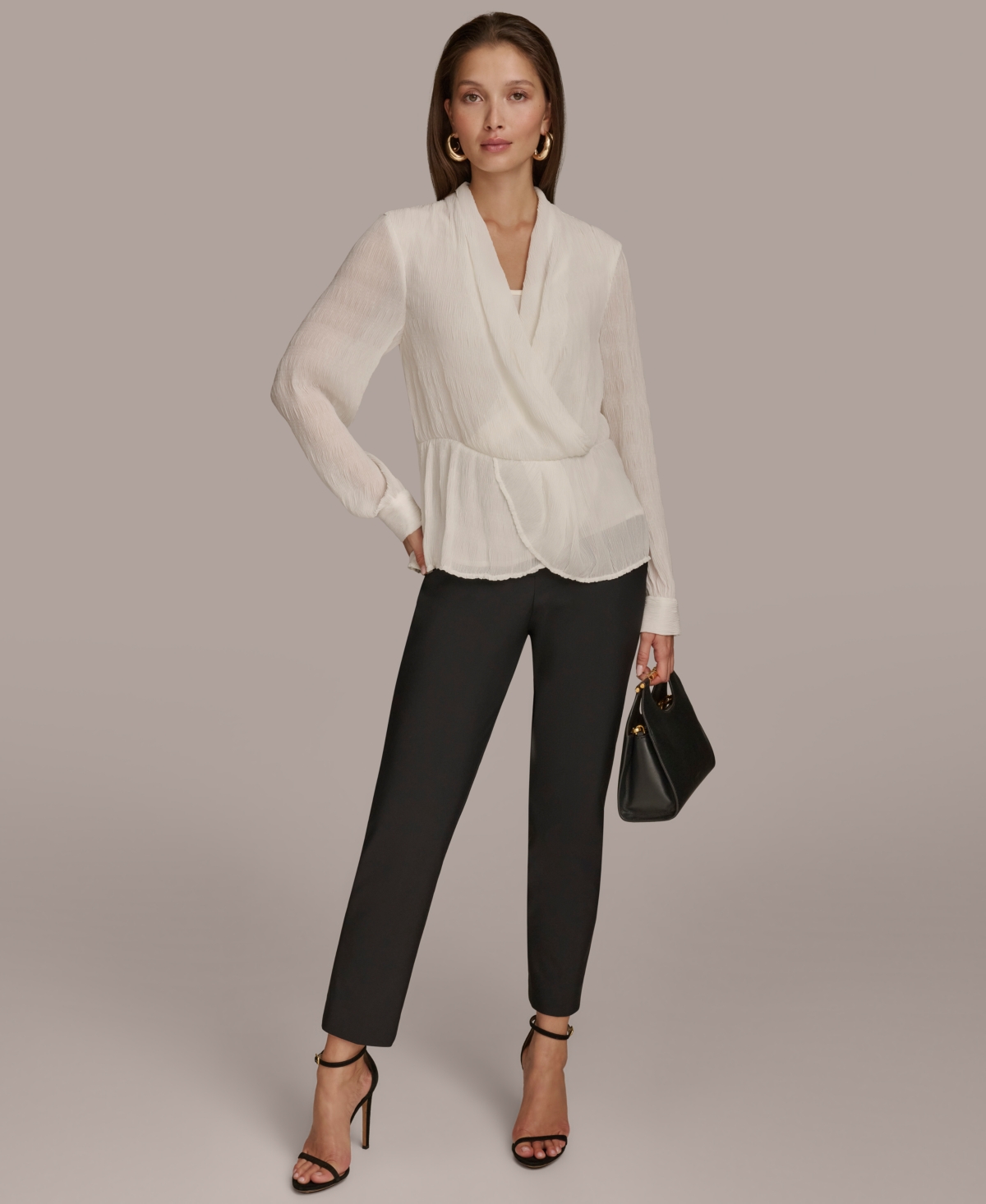 Donna Karan New York Women's Faux-Wrap Peplum Top