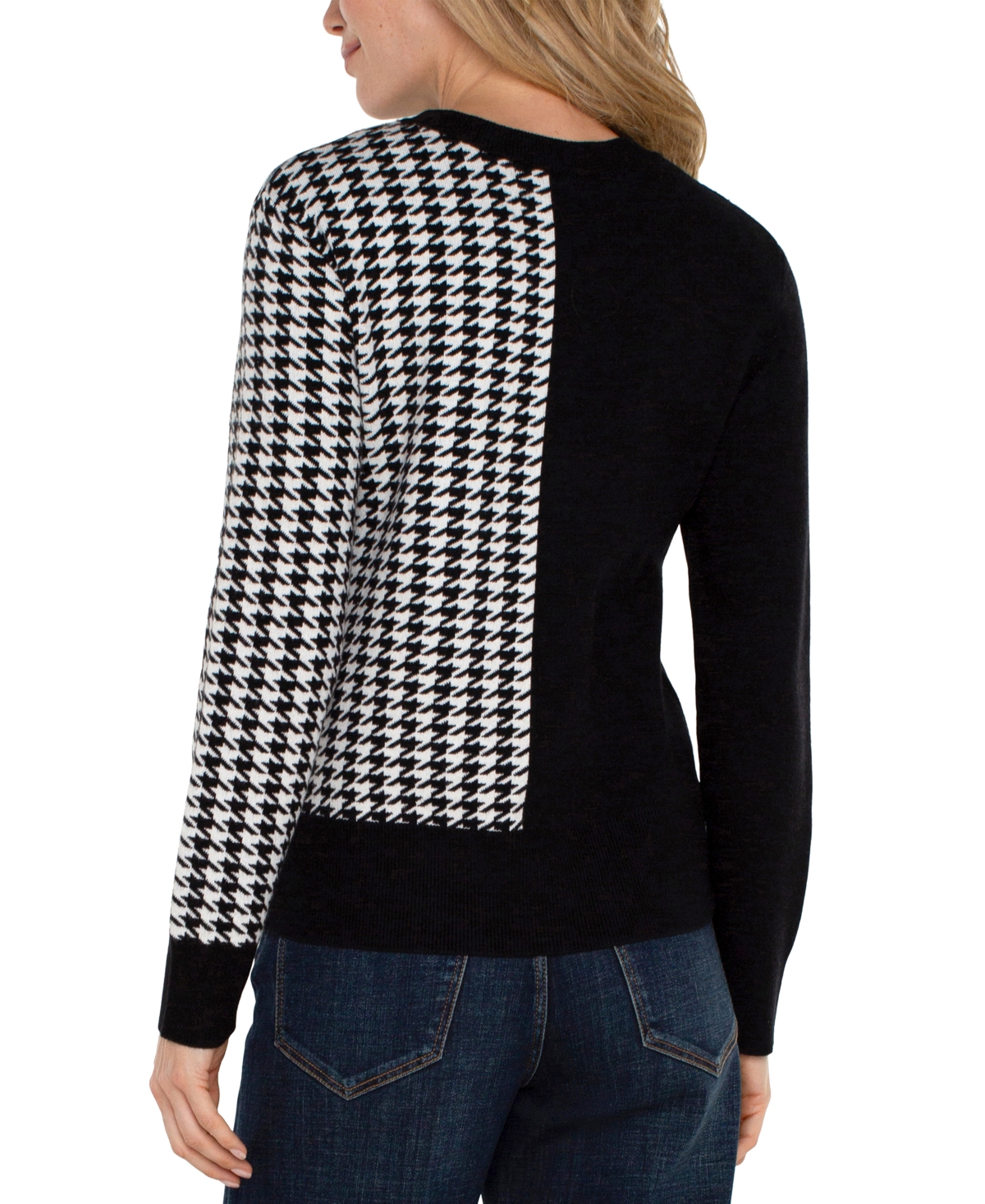 Liverpool Los Angeles Women's Colorblocked Houndstooth Sweater -white Houndstooth