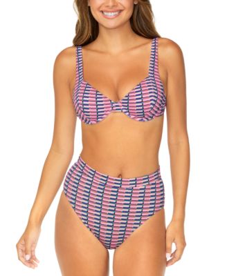 Juniors Printed Bikini Top High Waisted Bottoms