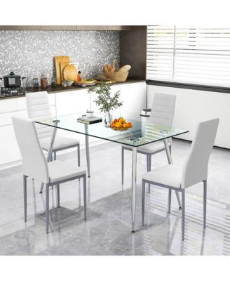 5 PCS 51'' Rectangle Dining Set 0.3'' Thick Glass Table with 4 Padded Dining Chairs
