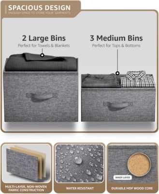 Dresser with 5 Drawers - Storage Chest Organizer with Steel Frame, Wood Top, Handles, Fabric Bins