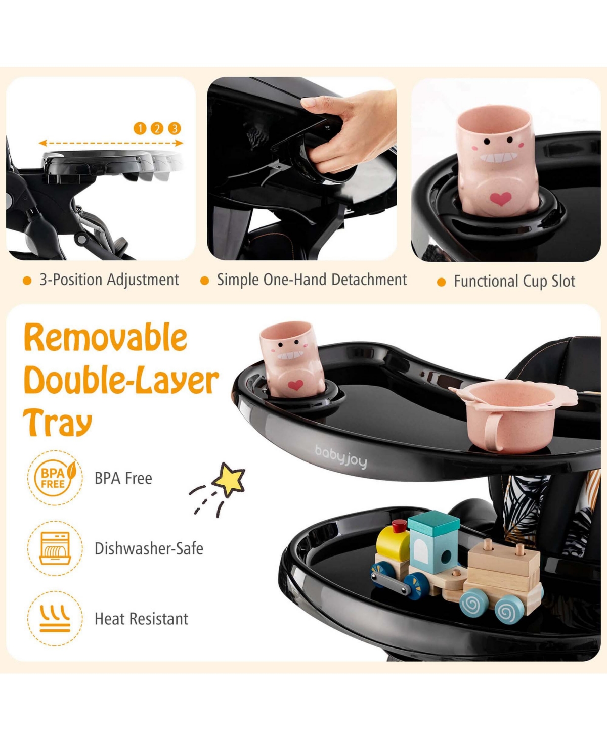 Costway High Chair for Babies & Toddlers with Rolling Wheels Adjustable Height Footrest