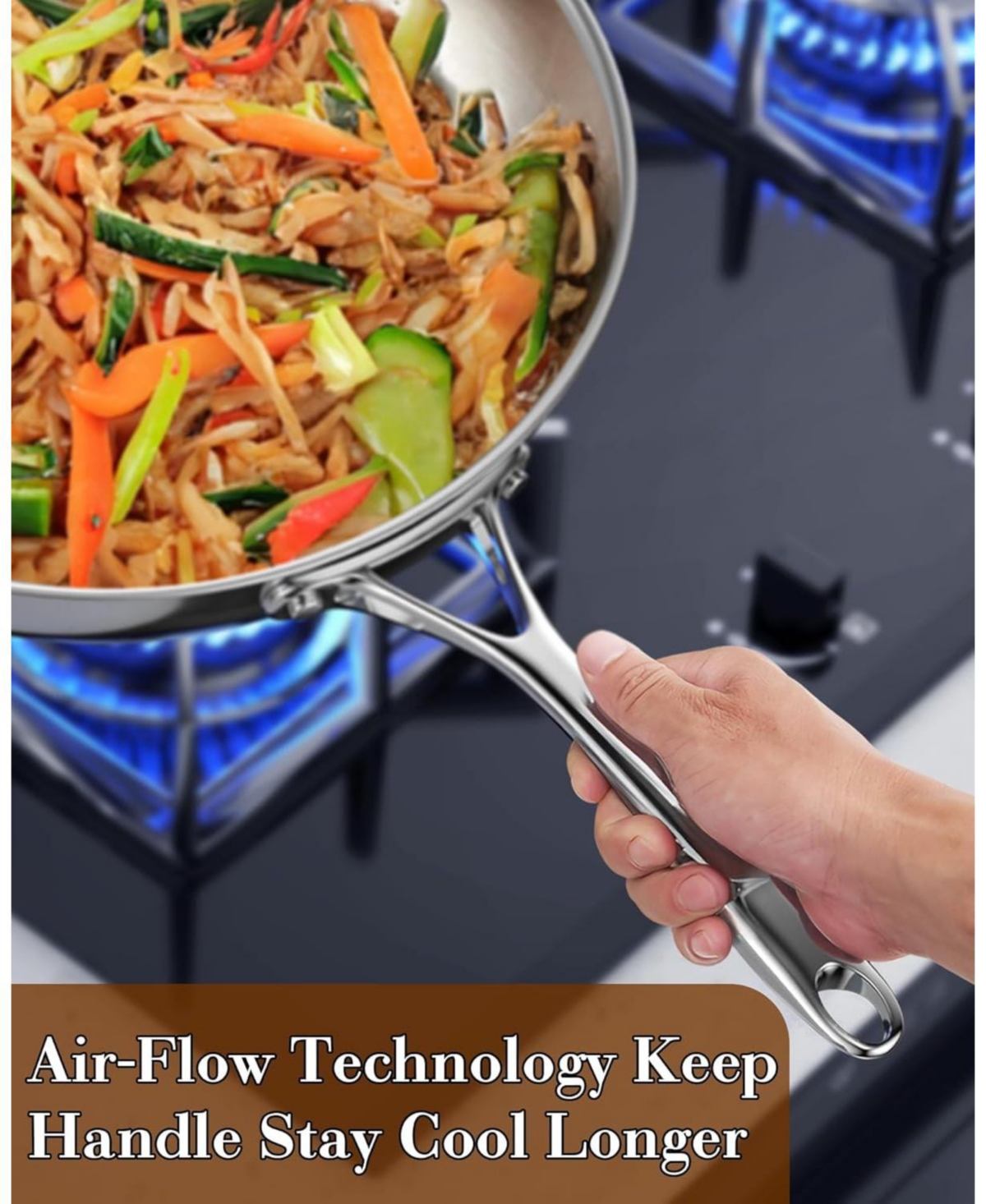 Cooks Standard 8-Inch Multi-Ply Clad Stainless Steel Wok Stir Fry Pan with Lid