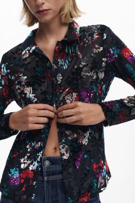 Women's Buttoned floral tulle T-shirt