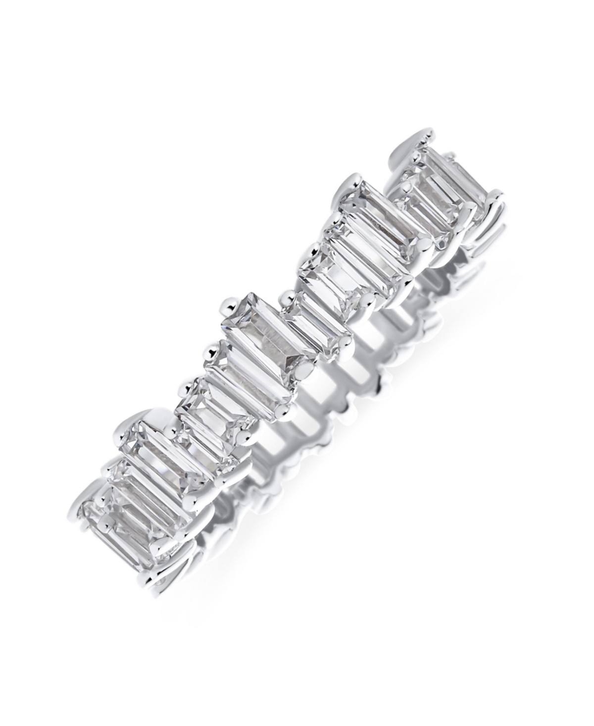 Bling Jewelry Modern Classic Cubic Zirconia Cz Staggered Alternating Zigzag Baguette Eternity Band Ring For Women Gold Plated .925 Sterling- S