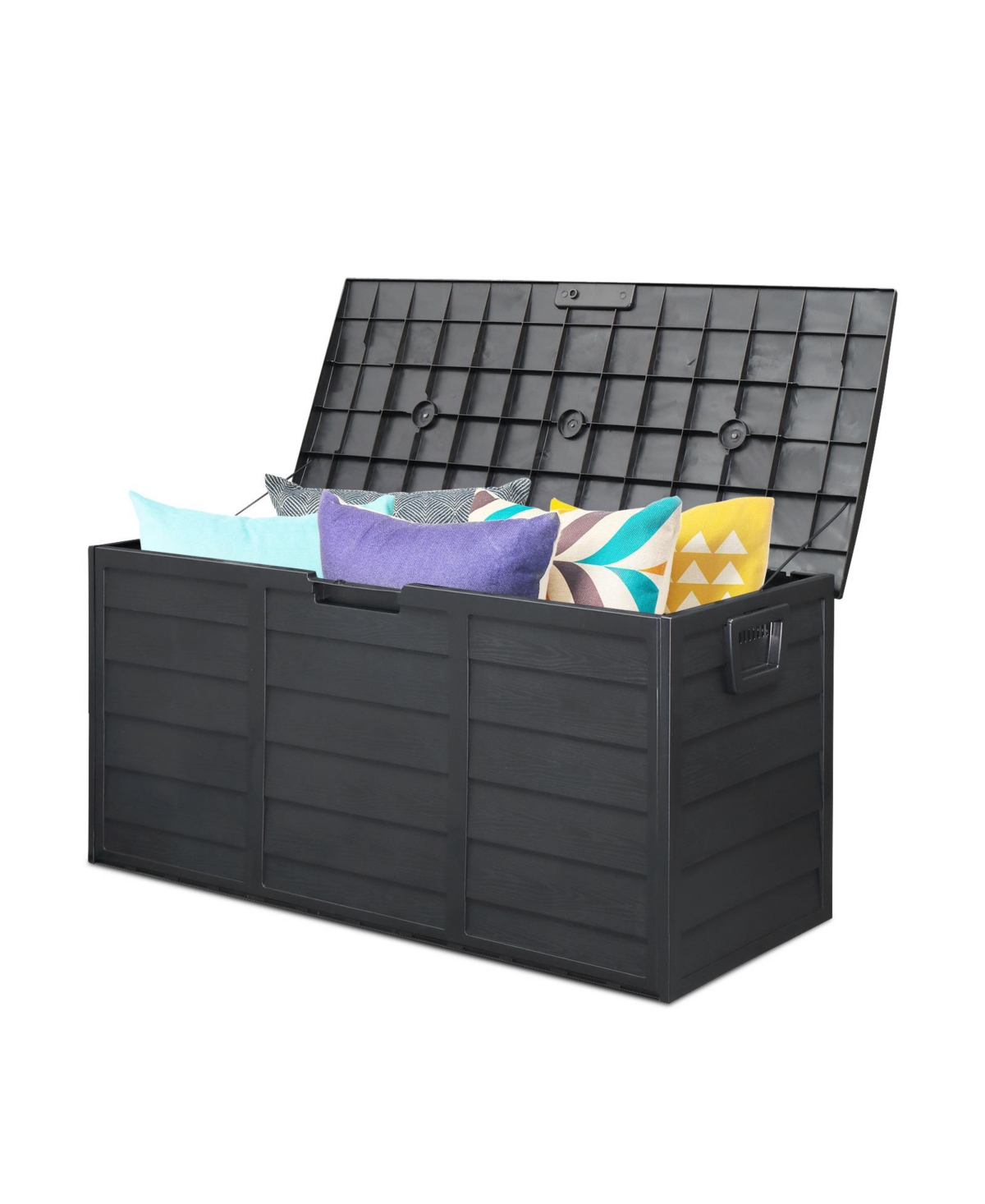 Slickblue Black Outdoor Garden Plastic Storage Deck Box - Lockable Chest for Tools, Cushions, and Toys