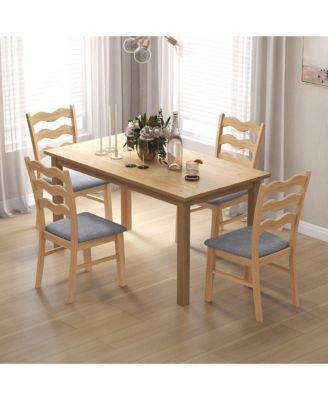 Dining Chair Set of 4 w/ Padded Seat Hollowed Wave Backrest Rubber Wood Frame