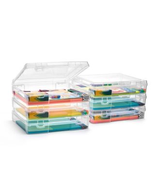 Set of 6 Clear Stackable Portable Project Case Fits 10"x12" - Snap-Tight Closure, Ideal for Board Games, Crafts, and Office Supplies